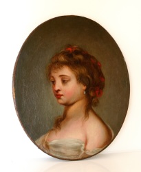 Peinture, Huile Sur Toile, Portrait Jeune Fille, Fin 18ème